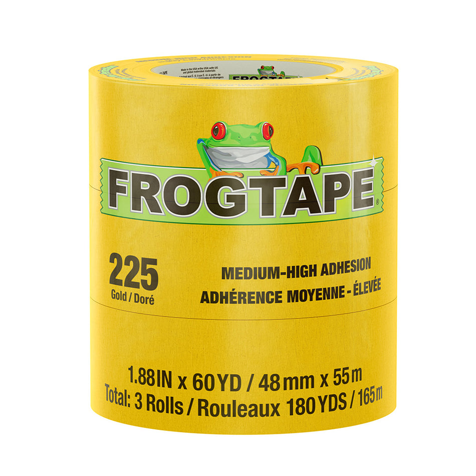 Cinta adhesiva de enmascarar FrogTape CP 225 de adherencia media-alta - 48 mm x 55 m x paquete de 3 - Dorada - Apta para 225 °F [105322]