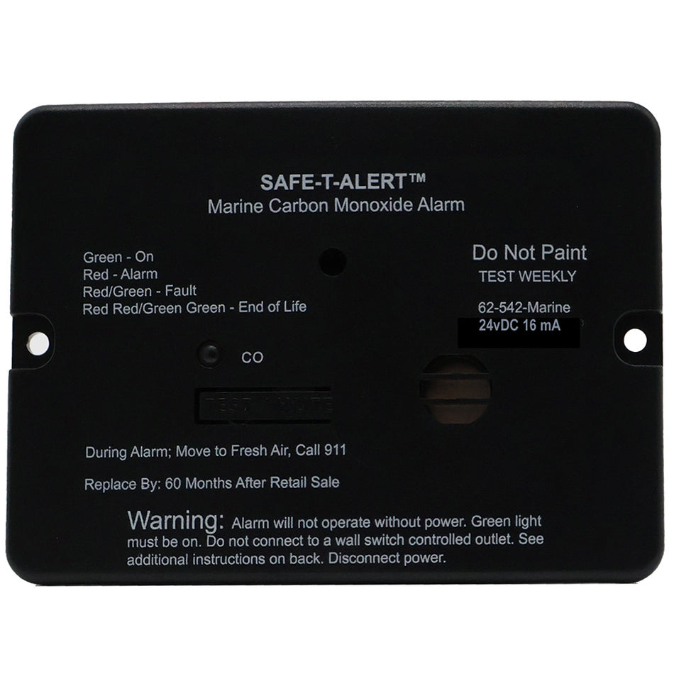 Alarma marina de monóxido de carbono Safe-T-Alert serie 62 - Montaje empotrado de 24 V - Negra [62-542-BL-MARINE-24V]