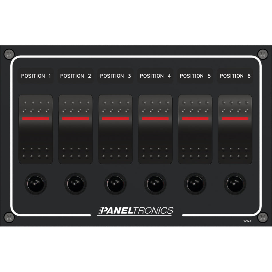 Panel impermeable Paneltronics - Interruptor basculante iluminado de 6 posiciones y disyuntor de CC [9960023B]