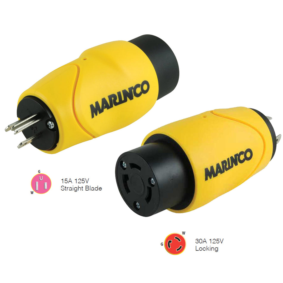 Adaptador recto Marinco de 15 A macho recto a conector hembra con bloqueo de 30 A [S15-30]