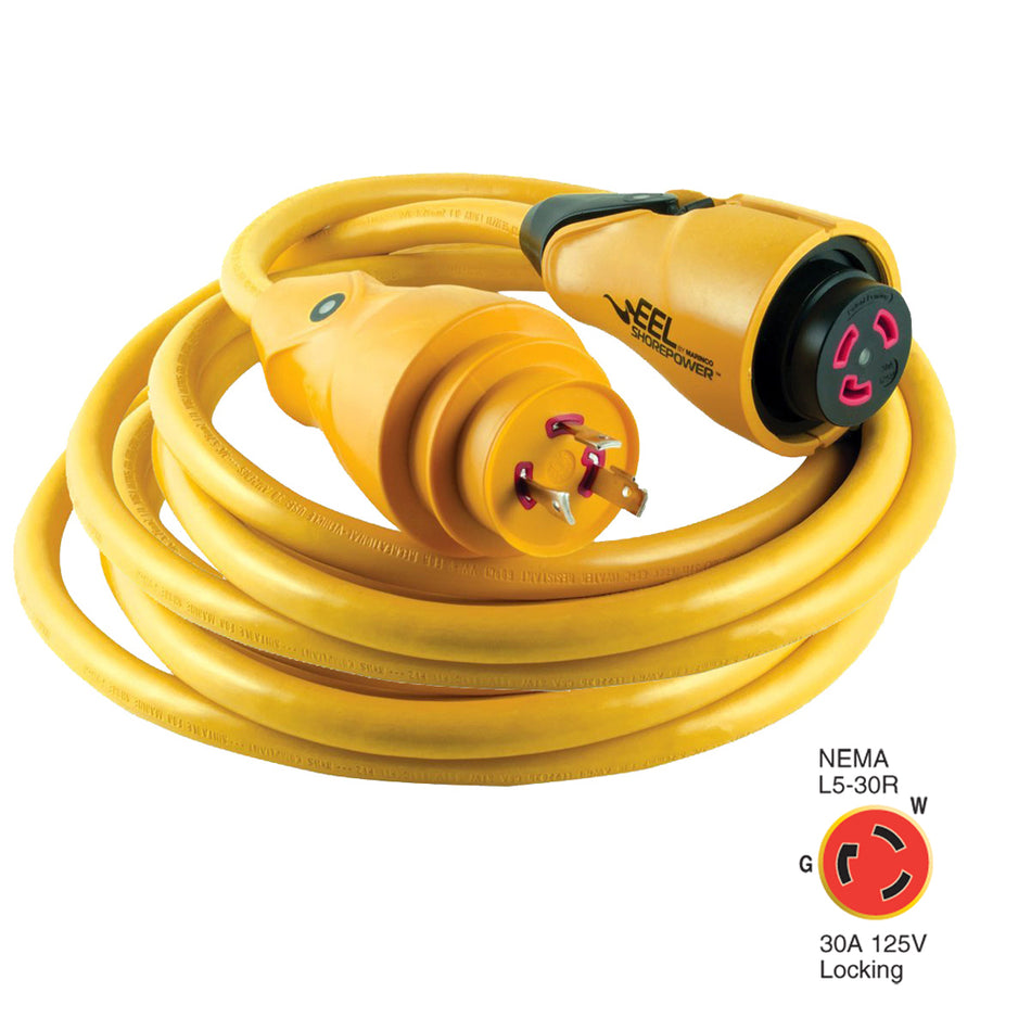 Cable de alimentación de tierra Marinco CS30-25 EEL 30 A 125 V - 25' - Amarillo [CS30-25]