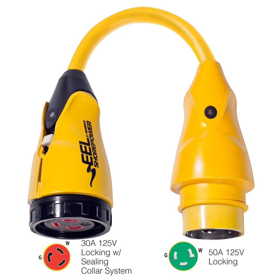 Adaptador de cable flexible Marinco P503-30 EEL de 30 A-125 V hembra a 50 A-125 V macho - Amarillo [P503-30]