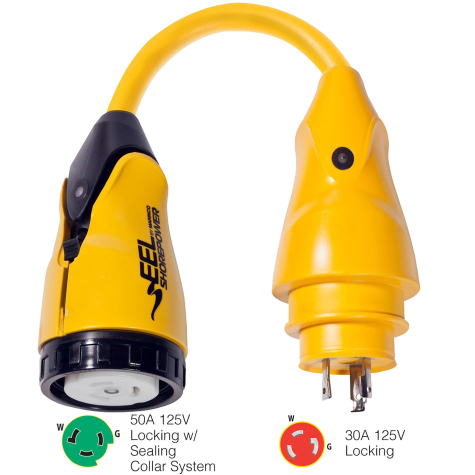 Adaptador de cable flexible Marinco P30-503 EEL de 50 A-125 V hembra a 30 A-125 V macho - Amarillo [P30-503]