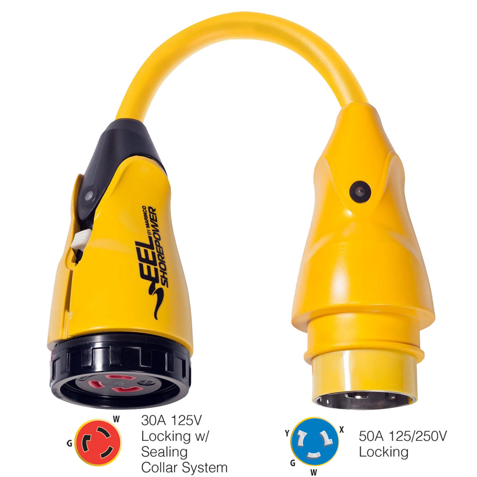 Adaptador de cable flexible Marinco P504-30 EEL de 30 A-125 V hembra a 50 A-125/250 V macho - Amarillo [P504-30]