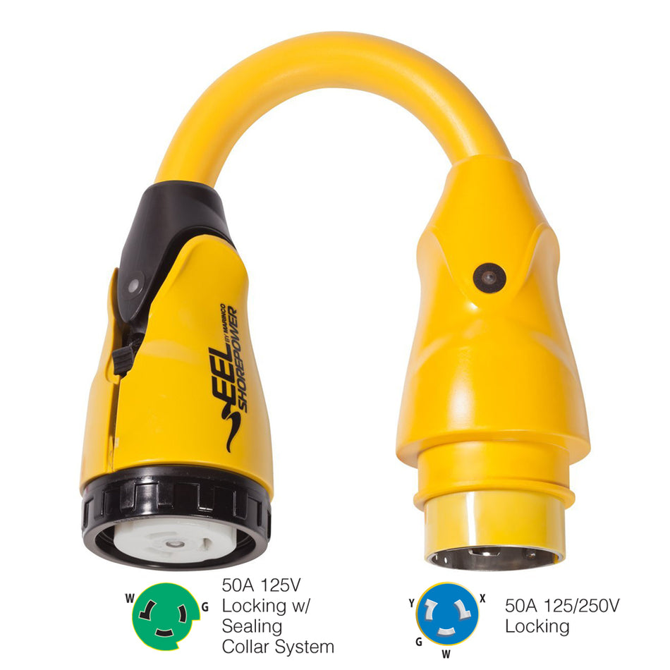 Adaptador de cable flexible Marinco P504-503 EEL 50 A-125 V hembra a 50 A-125/250 V macho - Amarillo [P504-503]