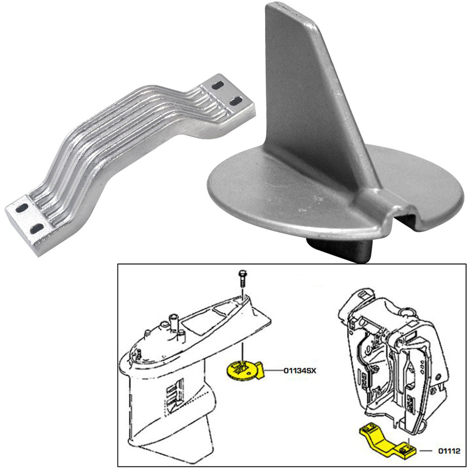 Kit de ánodo Tecnoseal con herrajes - Yamaha 150-200 HP Rotación a la izquierda - Aluminio [21102AL]