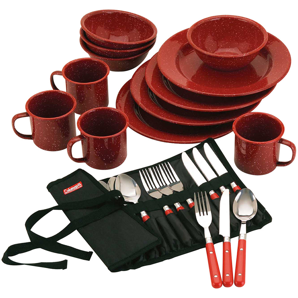 Juego de utensilios de cocina de esmalte moteado de 24 piezas de Coleman, rojo [2000016407]