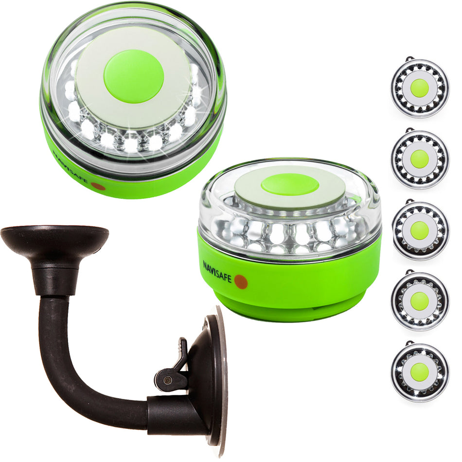 Luz de rescate portátil Navisafe Navilight 360 2NM que brilla en la oscuridad, color verde, con soporte de ventosa flexible [010KIT2]