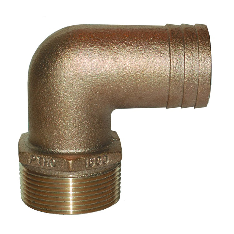 Codo de flujo estándar de bronce de 90 grados para conexión de manguera a tubería de 1-1/4" NPT x 1-1/8" ID de GROCO [PTHC-1125]