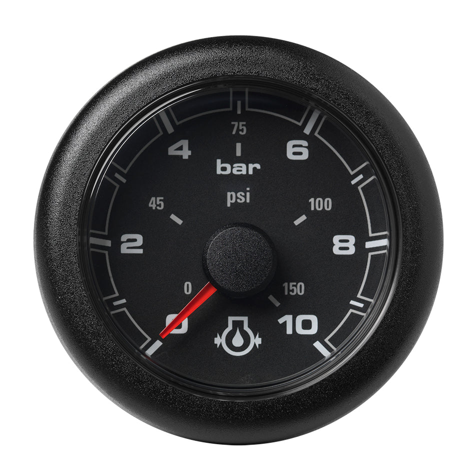 Manómetro de presión de aceite de motor OceanLink de Veratron de 52 mm (2-1/16"), 10 bar/150 psi, esfera con bisel negro [A2C1066000001]