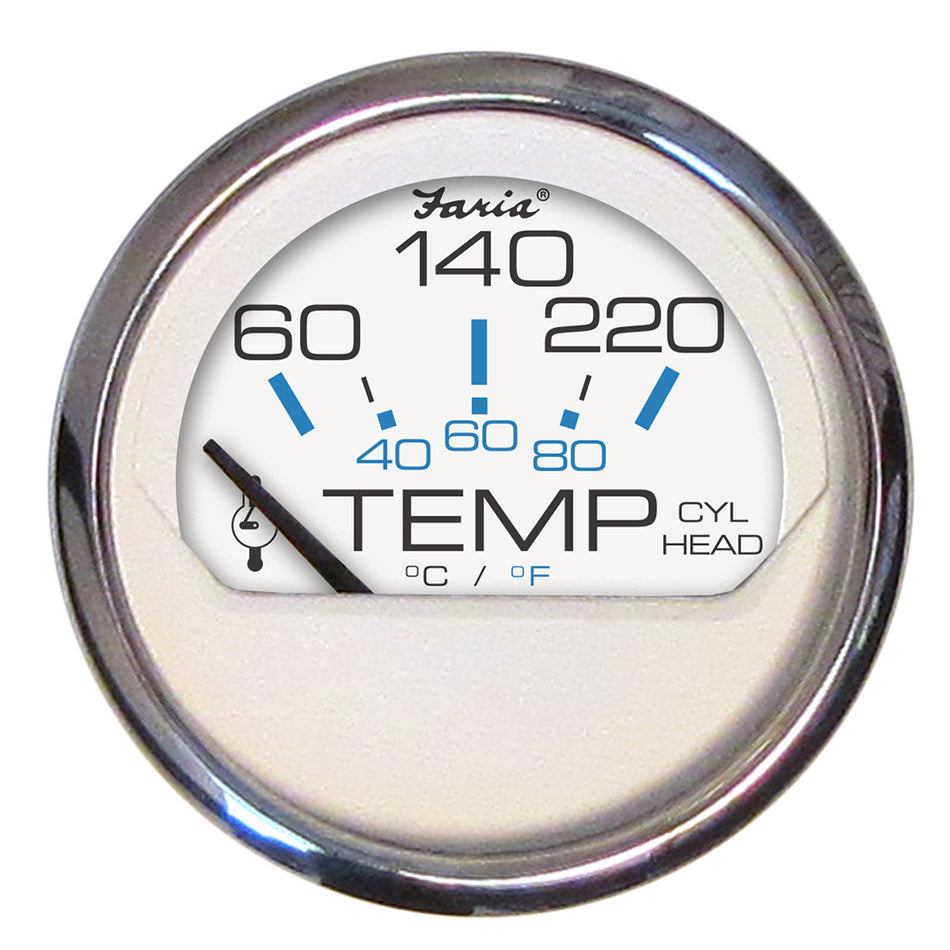 Medidor de temperatura de culata de cilindro Faria Chesapeake de acero inoxidable blanco de 2" (60-220 °F) [13806]