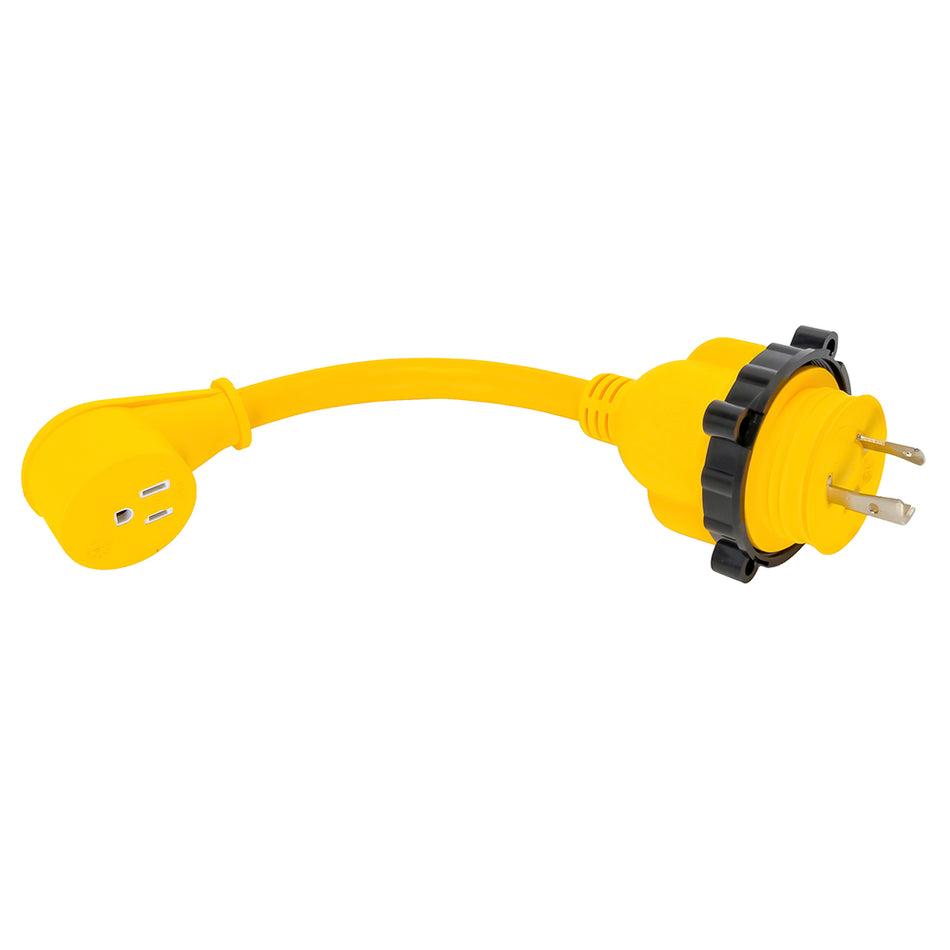 Adaptador Camco 30AM/15AF Power Grip Marine de 12" con forma de hueso de perro - M-Locking/90F [55616]