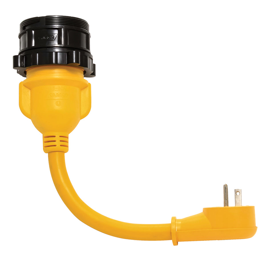 Adaptador de bloqueo Camco PowerGrip: conector macho de 15 A/125 V a conector hembra de 30 A/125 V [55635]