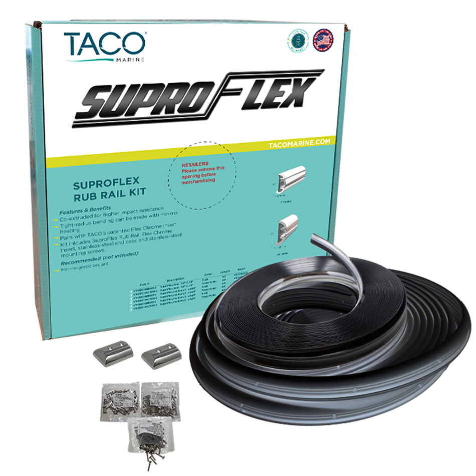 Kit de protección contra rozaduras TACO SuproFlex, color negro con inserto cromado flexible, 1,6" de alto x 0,78" de ancho x 60" de largo [V11-9960BBK60-2]