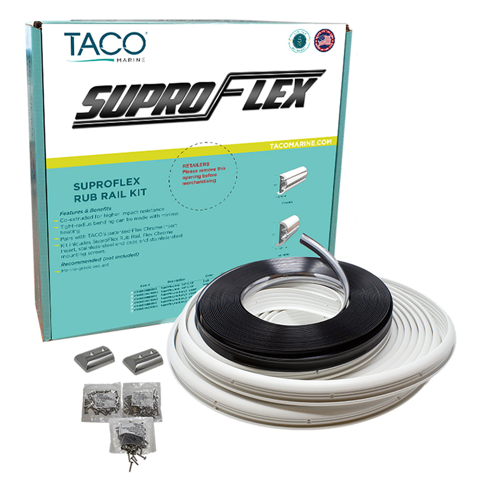 Kit de protección contra rozaduras TACO SuproFlex, blanco con inserto cromado flexible, 1,6" de alto x 0,78" de ancho x 60" de largo [V11-9960WCM60-2]