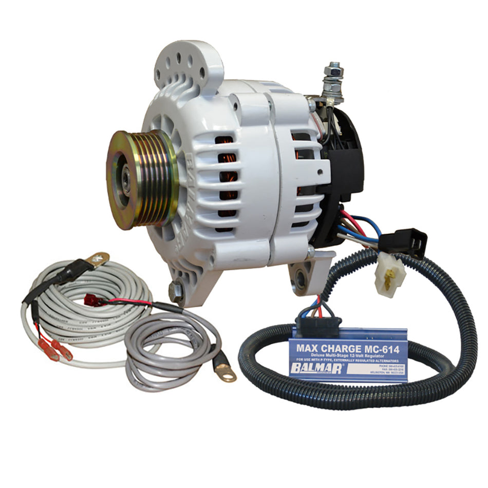 Alternador Balmar de 120 amperios, 12 V, 3,15", con asiento de doble pie, polea K6, regulador y sensor de temperatura [60-YP-MC-120-K6]