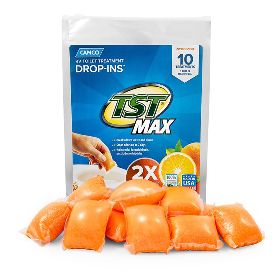 Tratamiento de inodoro para vehículos recreativos Camco TST MAX Orange, paquete de 10 [41178]