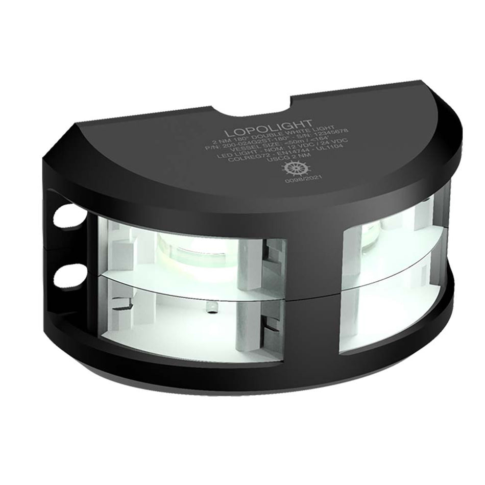 Serie 200-024 de Lopolight: luz de navegación de doble apilado, 2 NM, montaje vertical, carcasa negra y blanca [200-024G2ST-B]