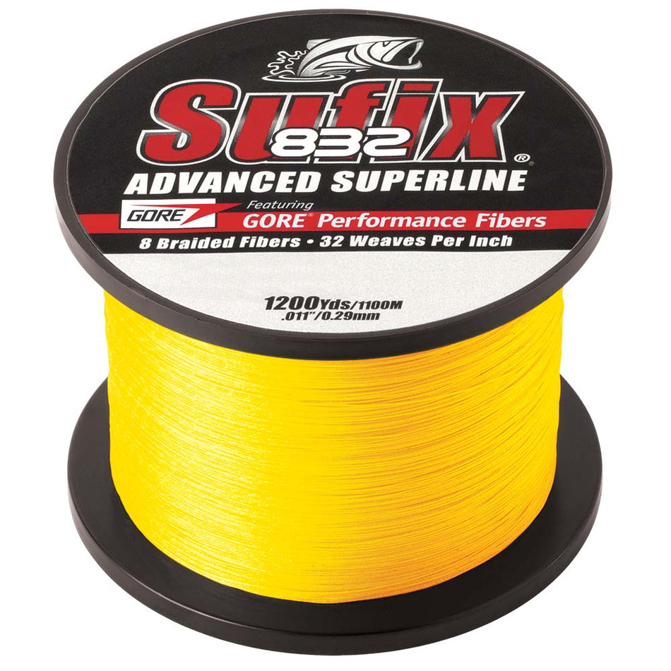 Sufix 832 Advanced Superline Braid - 10 lb - Amarillo de alta visibilidad - 1200 yardas [660-310Y]