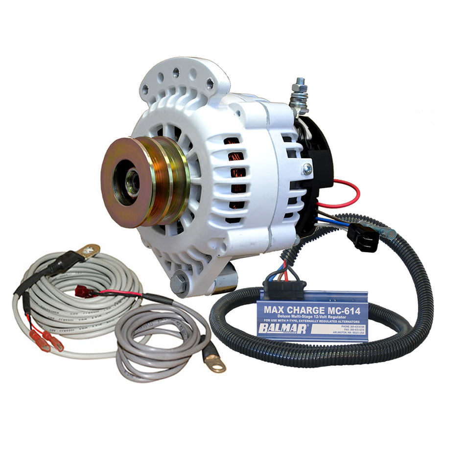 Alternador Balmar de 120 A, 12 V, 1-2", montaje en husillo de un solo pie, polea en V doble, regulador, sensor de temperatura [621-VUP-MC-120-DV]