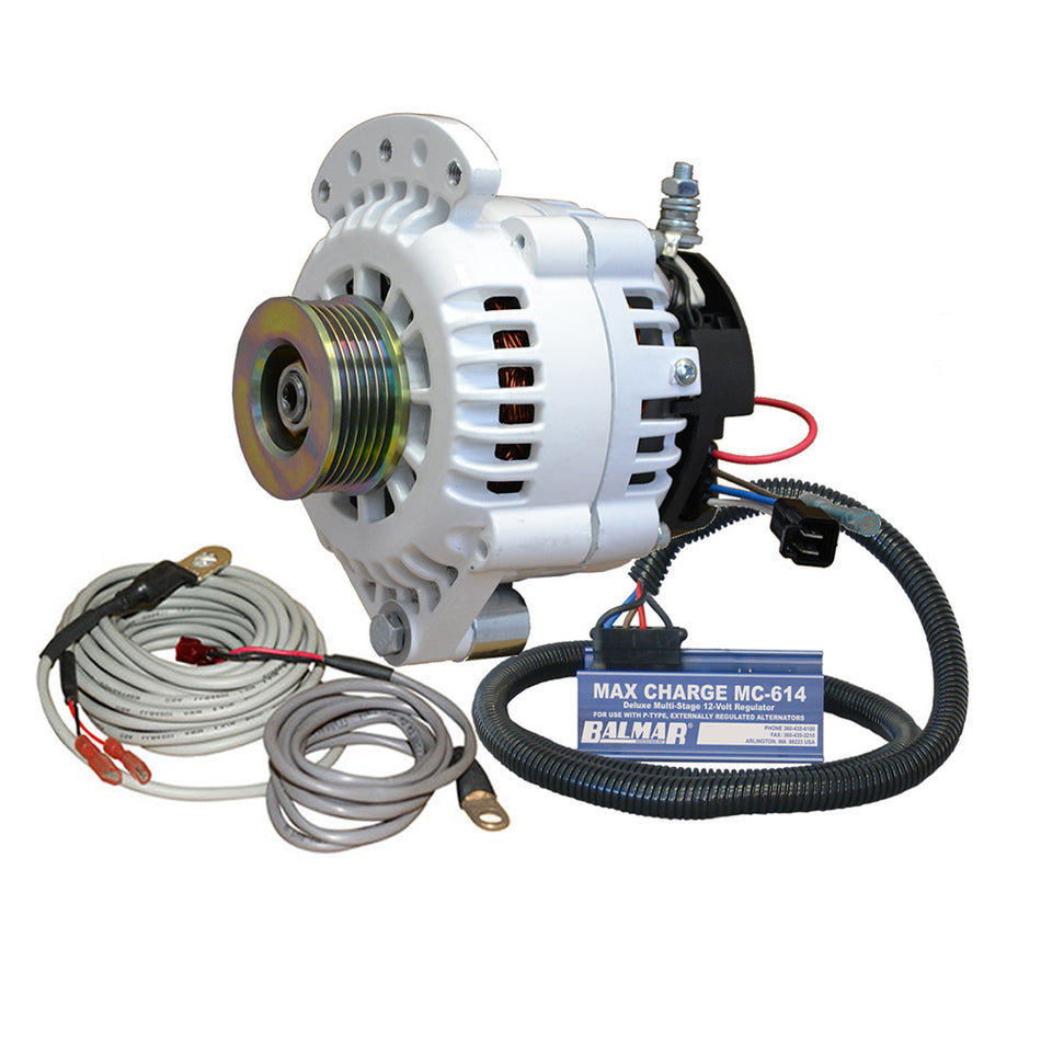 Kit de alternador Balmar de 100 amperios, 12 V, montaje de eje de un solo pie de 1 a 2", polea K6, regulador, sensor de temperatura [621-VUP-MC-100-K6]