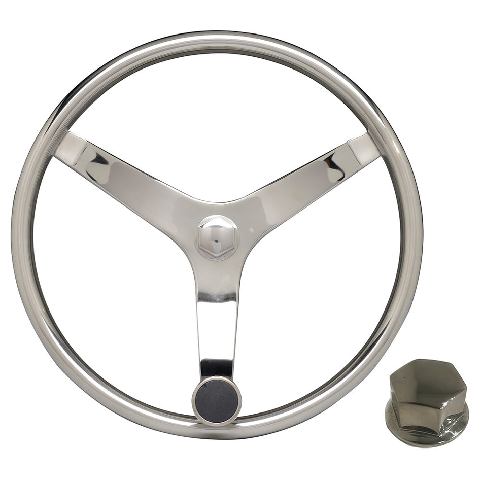 Uflex - V46 - Volante de acero inoxidable de 13,5" con perilla de velocidad y tuerca cromada [KIT V46]