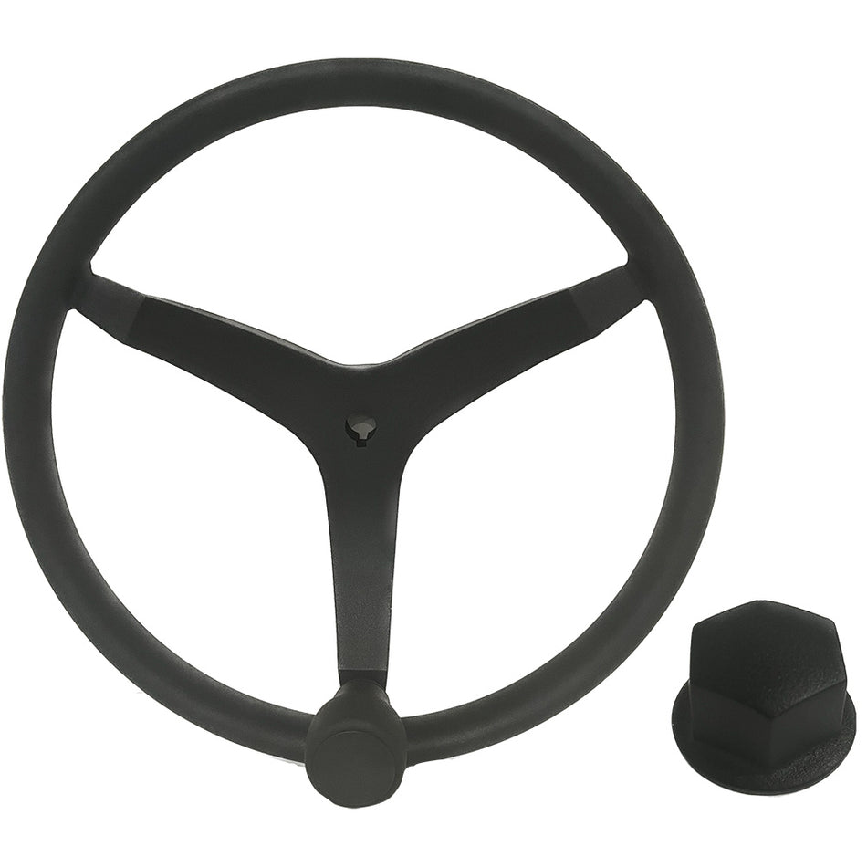 Uflex - V46 - Volante de acero inoxidable de 13,5" con perilla de velocidad y tuerca cromada - Negro [KIT V46B]